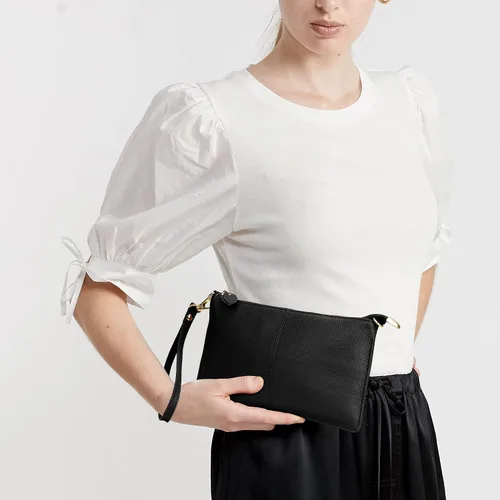 Vista 3 de Uromee Cartera de mano para mujer, de piel auténtica, con cadena de hombro desmontable