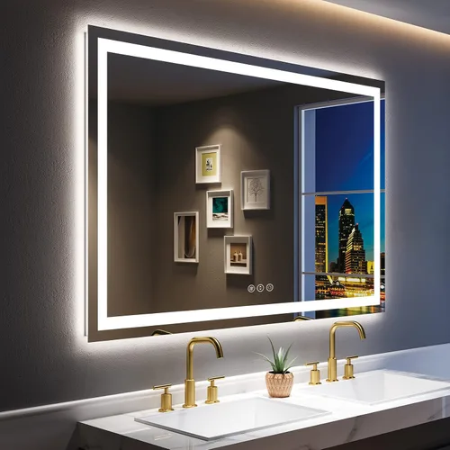 Vista 15 de Espejo de baño LED de 24x30 pulgadas con luces, espejo de tocador frontal y retroiluminado para pared de baño con 3 colores, regulable