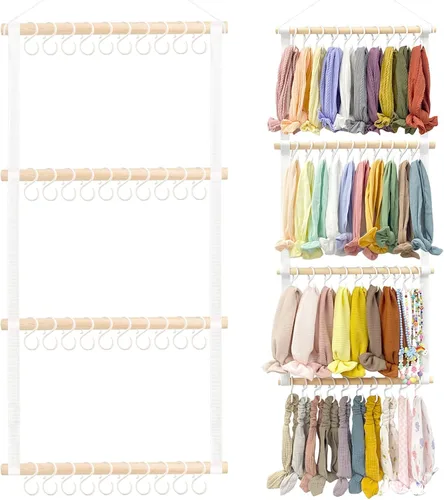 Vista 17 de POVETIRE Organizador de lazos para el pelo con soporte para diadema para niñas, organizador de almacenamiento para diademas y accesorios para bebé