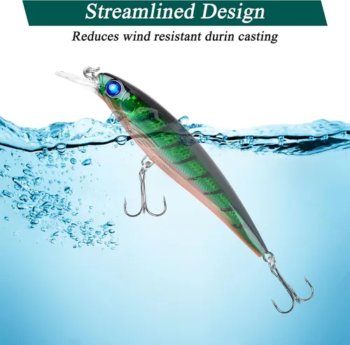 Vista 4 de Señuelos de pesca duros Crankbait Minnow Suspender Jerkbait Rattle Swimbait 5.1 in - 10 piezas