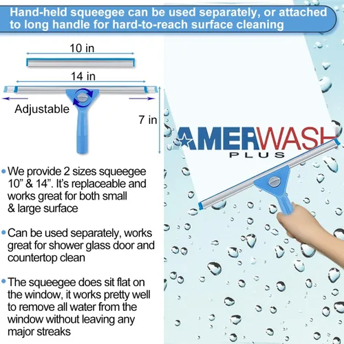 Vista 3 de AMERWASH PLUS Kit de lavado de escobilla de ventana para limpieza de puertas de vidrio, espejos y ventanas, escobilla extra de 14 pulgadas de ancho
