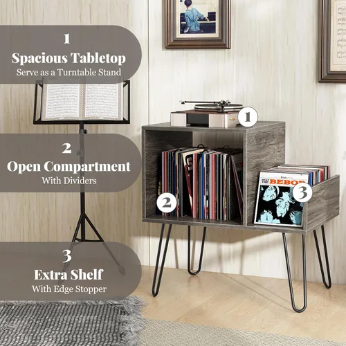Vista 3 de Giantex Soporte para tocadiscos, gris