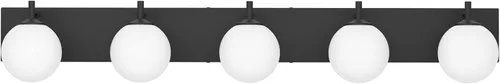 Vista 11 de Aipsun Lámpara de tocador de baño moderna de mediados de siglo, 3 luces, pantallas de vidrio blanco lechoso, lámpara de baño negro/dorado