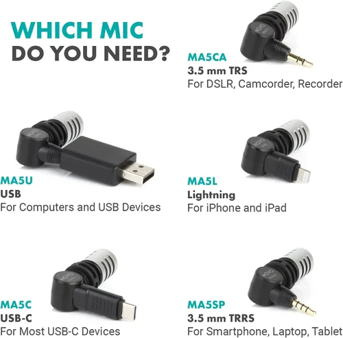 Vista 6 de Movo MA5SP - Micrófono de escopeta TRRS de 0.138 in para dispositivos iPhone o Android, micrófono omnidireccional para teléfono con rotación