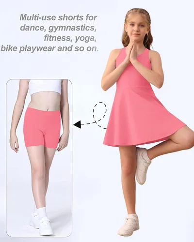 Vista 6 de Haloumoning Vestido de tenis sin mangas para niñas, vestido de golf con espalda cruzada para niños, vestido deportivo escolar con bolsillos cortos