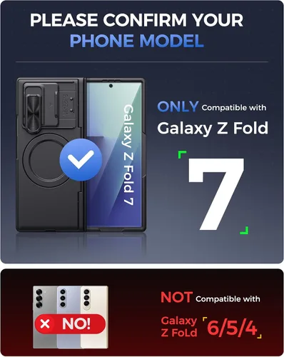 Vista 2 de for Samsung Galaxy Z Fold 7 Case, Fit for MagSafe & Stand, Black