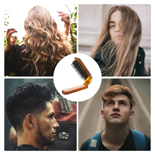 Vista 7 de Sliverdew Cepillo de pelo, mini cepillo de pelo plegable de cerdas de jabalí para mujeres y hombres, pequeño mini cepillo compacto tamaño de Ámbar