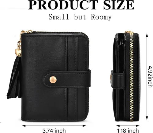 Vista 3 de oscaurt Cartera para mujer pequeña con bloqueo RFID, cartera de dos pliegues con tarjetero para tarjetas de crédito, ventana para identificación