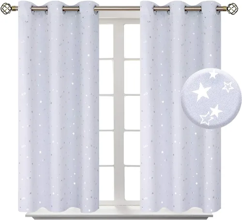 Vista 89 de BGment Cortinas opacas para dormitorio infantil, con aislamiento térmico, con ojales, estampado de estrellas plateadas, cortinas para oscurecer
