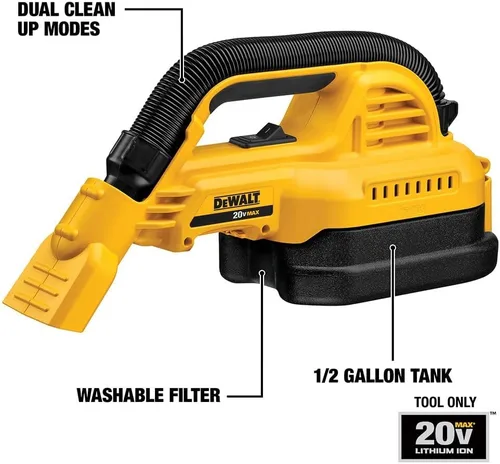 Vista 10 de DEWALT DCV517B Baretool 20V MAX Taladro portatil de 1/2 galón mojado/seco Vac Kit