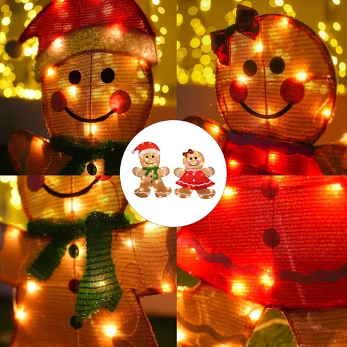 Vista 4 de Dazzle Bright Decoración navideña para exteriores, 2 piezas de hombre de jengibre 2D iluminado con 50 L, 23 pulgadas, hombre de jengibre iluminado
