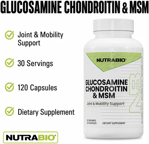 Vista 5 de NutraBio Suplemento de glucosamina condroitina y OptiMSM, fórmula de apoyo articular - 120 cápsulas (120 unidades)
