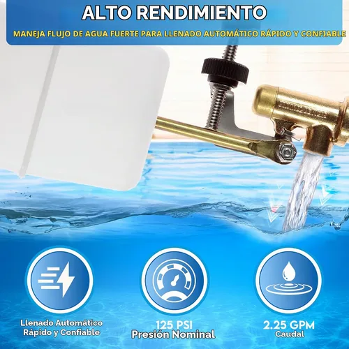 Vista 4 de Float Tec EZ - Válvula de flotador de repuesto de latón de 3/8 pulgadas, rosca macho NPT con brazo de 3 pulgadas para llenado automático, piscinas