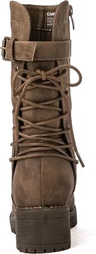 Vista 5 de Globalwin - Botas de motociclista para mujer, agujetas, a media pantorrilla, estilo militar, para festivales