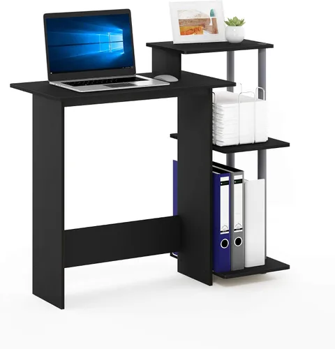 Vista 9 de Furinno EFFICIENT - Escritorio para juegos de 28.6 pulgadas de ancho con 3 estantes laterales abiertos, escritorio para computadora portátil