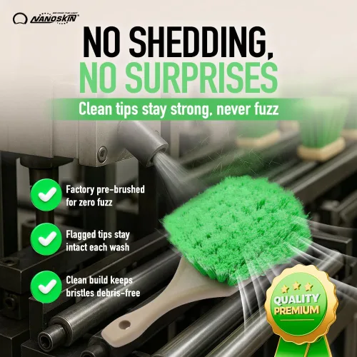 Vista 4 de Nanoskin Cepillo de detalles para frotar suavemente, ruedas y neumáticos Cerdas verdes marcadas, diseño resistente a los ácidos
