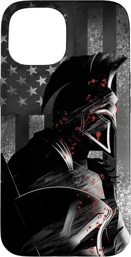 Vista 6 de Funda patriótica para iPhone 16 con bandera de Estados Unidos Spartan Warrior griego antiguo