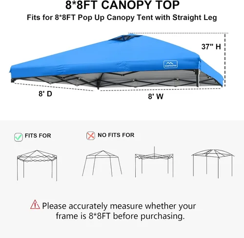 Vista 35 de KAMPKEEPER Cubierta de Repuesto Superior para Carpa Toldo Emergente con Ventilación de Aire y Correa Elástica Ajustable, Poliéster Resistente a Azul
