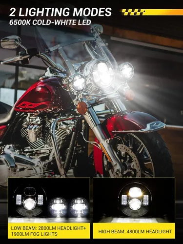 Vista 2 de Faro delantero LED de 7 pulgadas para motocicleta, kit de luz antiniebla de 4.5 pulgadas con anillo, para motos de turismo Street Glide Road King