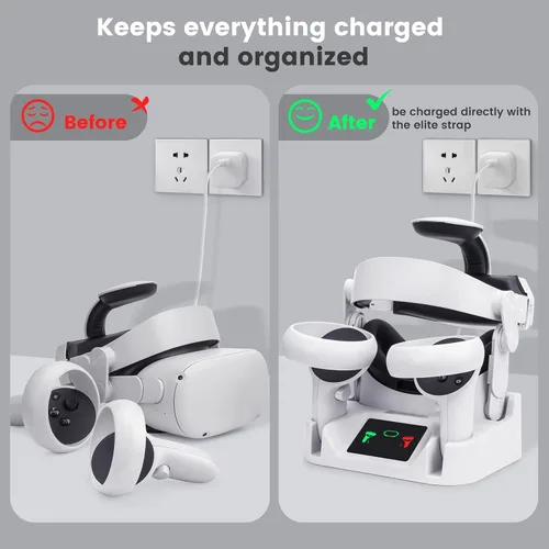 Vista 2 de Charging Dock for OculusMeta Quest 2, Compact Charging Station for VR Headset Controllers Magenetic Charging Stand, with LED Display, 2 Rechargeable