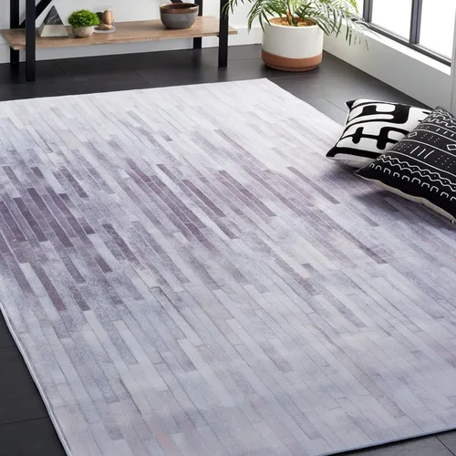 Vista 9 de SAFAVIEH Alfombra lavable de piel sintética, alfombra de pasillo de 2 pies 6 pulgadas x 6 pies, marfil y gris claro, antideslizante