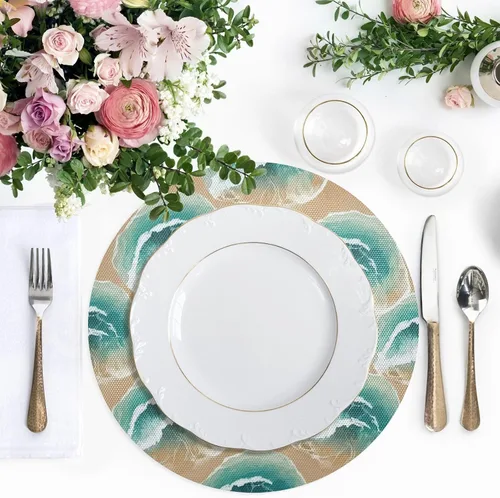 Vista 5 de Ocean Waves Sandy Beach Blue Placemats Set, Washable Heat Resistant Thick Placemats for Kitchen one sizex1