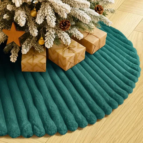 Vista 34 de Falda de Árbol de Navidad de 24 Pulgadas - Falda de Árbol de Piel Sintética Esponjosa Beige Blanca, Decoración Navideña de Felpa de Color Toka