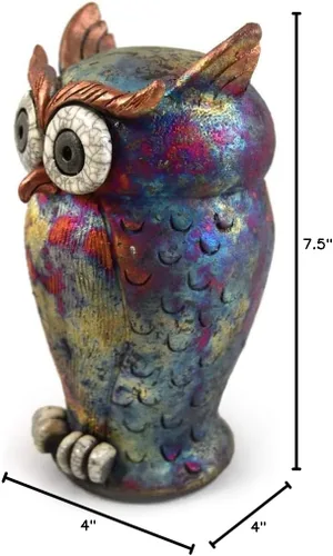Vista 6 de Escultura de mesa de cerámica Raku de búho hecho en Estados Unidos, 7.5 pulgadas