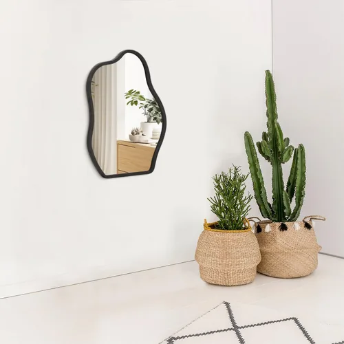 Vista 4 de Espejo irregular para decoración de pared, moderno y asimétrico, pequeño espejo de pared con marco de madera, forma única, espejo artístico de nube