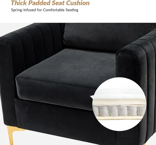 Vista 8 de HULALA HOME Silla de club de acento de terciopelo, sillón de terciopelo moderno tapizado de club con patas de metal dorado de mediados de siglo