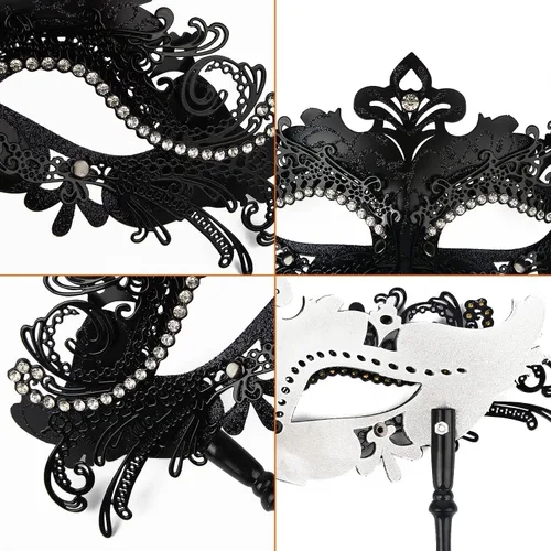 Vista 5 de Hoshin Máscara de mascarada con palo, decoraciones de Mardi Gras, máscaras venecianas para mujer
