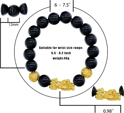 Vista 4 de ZenBless Pi Xiu Pi Yao Feng Shui Negro Obsidiana 2pcs pulsera encanto para hombres mujeres atraer buena suerte riqueza prosperidad