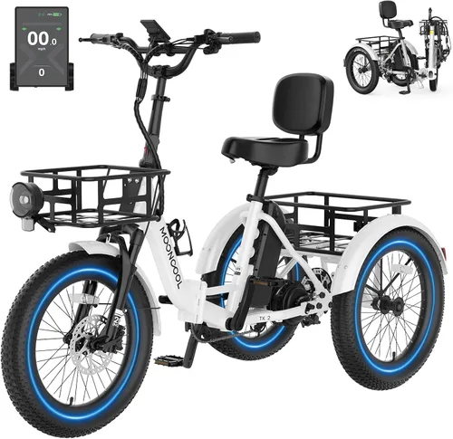 Vista 12 de MOONCOOL Electric Tricycle for Adults, 500W/750W Folding Electric Trike for Adults, 20"x3.0" Fat Tire 3 Wheel Electric Bike, Aluminum Frame