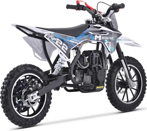 Vista 5 de MotoTec Demon - Motocicleta de motocross de gas para niños de 50 cc y 2 tiempos Azul