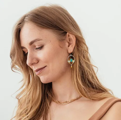 Vista 2 de Aretes estilo bohemio vintage chapados en oro de 14 quilates para mujer