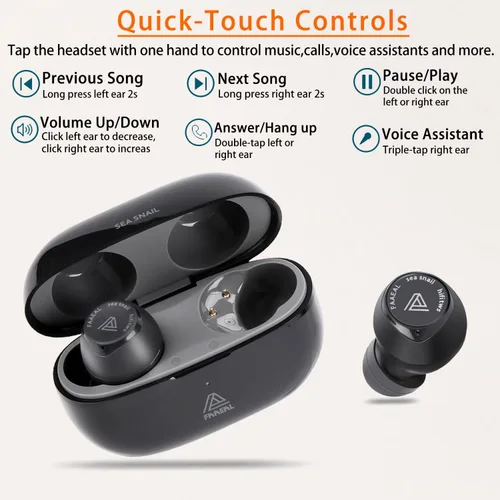 Vista 5 de FAAEAL Auriculares inalámbricos Bluetooth 5.3 con estuche de carga inalámbrica, auriculares estéreo impermeables en el oído, micrófono integrado