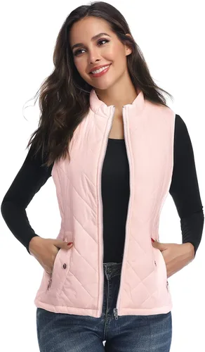 Vista 6 de Chaleco para exteriores de mujer, chaleco acolchado ligero con cremallera y cuello alto.