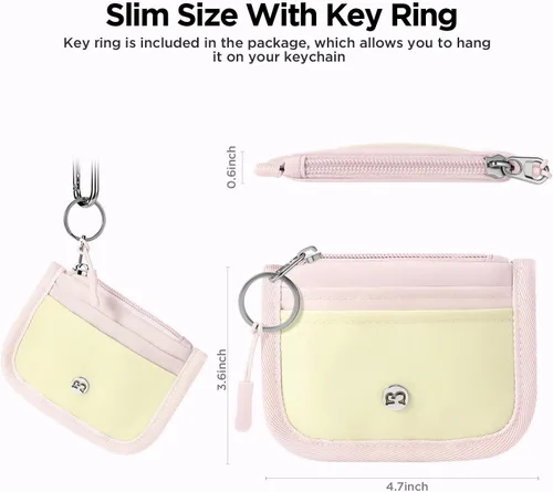 Vista 4 de Babysun Mini tarjetero Rfid delgado con bolsillo con cremallera para cambio/3 ranuras para tarjetas/llavero, cartera pequeña delgada para tarjetas