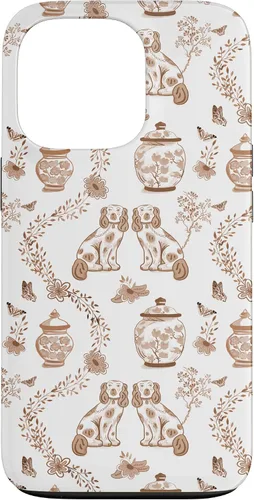 Vista 10 de Funda para iPhone XS Max Preppy Marrón y Blanco Toile Chinoiserie Perros y Jengibre
