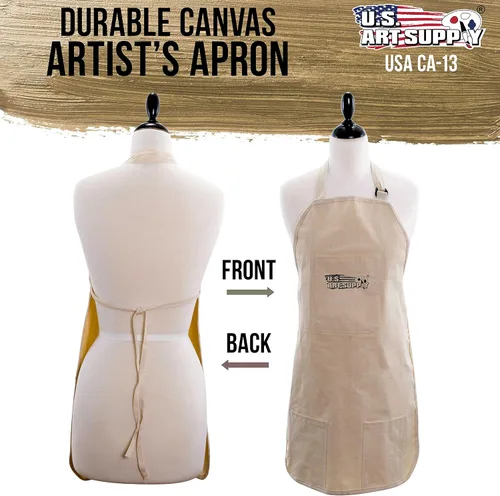 Vista 2 de U.S. Art Supply Delantal de artista ajustable de lona grande - Tamaño: 27" x 21