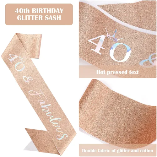 Vista 3 de Kit de corona de banda y diamantes de imitación para cumpleaños número 40, regalos de cumpleaños número 40 para mujeres (AB oro rosa)