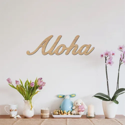 Vista 5 de CREATCABIN Aloha - Letrero de madera cortada con láser, decoración de pared, recortes de madera sin terminar, arte de pared, escultura colgante