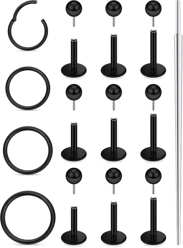 Vista 7 de Aretes de nariz de acero quirúrgico 316L, 20G, 18G y 16G, sin rosca, aretes de lóbulo para cartílago, cartílago, oreja, labio, piercing para mujeres