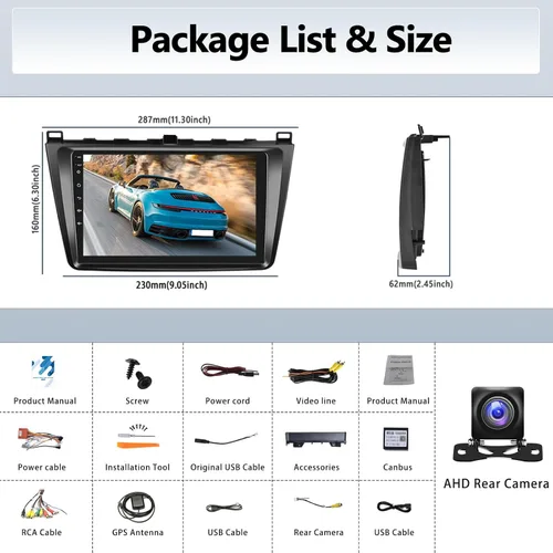 Vista 7 de [2+64G] Android 13 Car Stereo para Mazda 6 2007-2012 con Carplay inalámbrico y Android Auto, pantalla táctil de 9 pulgadas Radio de coche