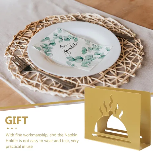 Vista 9 de Hollow-out Metal Napkin Holder Decorative Napkin Stand Vertical Tissue Organizer for Coffee Shops and Home Kitchen Table, Gold Finish
