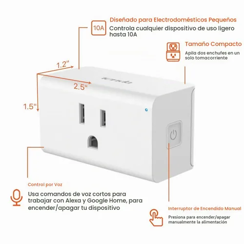 Vista 2 de TENDA SP3 (2 unidades) Interruptor de salida WiFi de enchufe inteligente, compatible con Alexa y Google Assistant para control de voz, temporizador