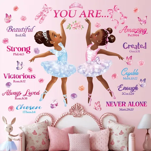 Vista 3 de DECOWALL SG2-2319 Chica Negra Bailarina Mágica Pegatinas de Pared Calcomanías Afro Arte Mujeres Inspirador Dormitorio Guardería Regalo Hermosa Sala