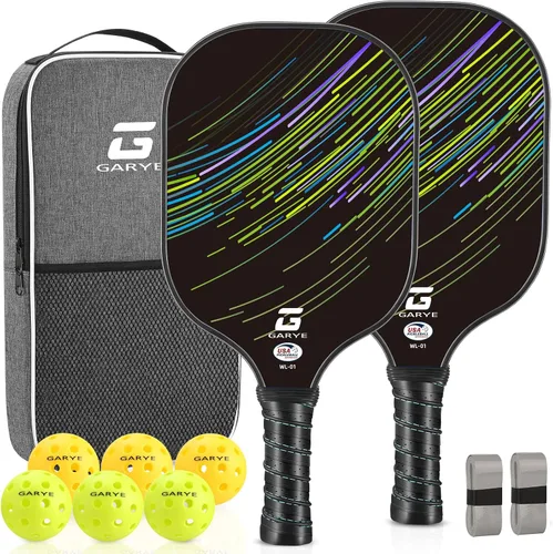 Vista 10 de GARYE Juego de 2 palas de pickleball aprobadas por USAPA, juego de pickleball de fibra de carbono, raquetas ligeras de pickleball, paquete de 2