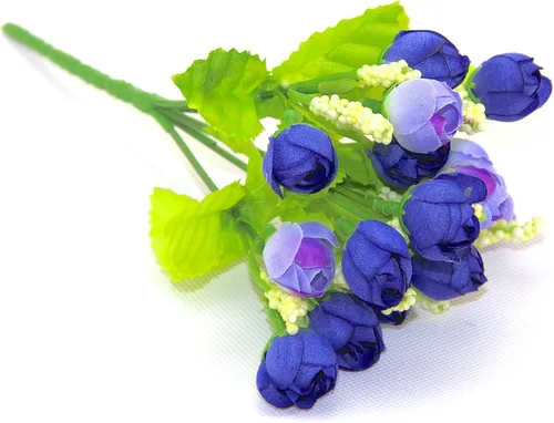Vista 5 de RayLineDo® Paquete de 6 flores artificiales de seda artificial de color azul