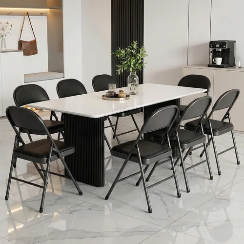 Vista 2 de Paquete de 4 sillas plegables negras, sillas plegables acolchadas con asiento y respaldo de piel sintética, sillas plegables de metal portátiles